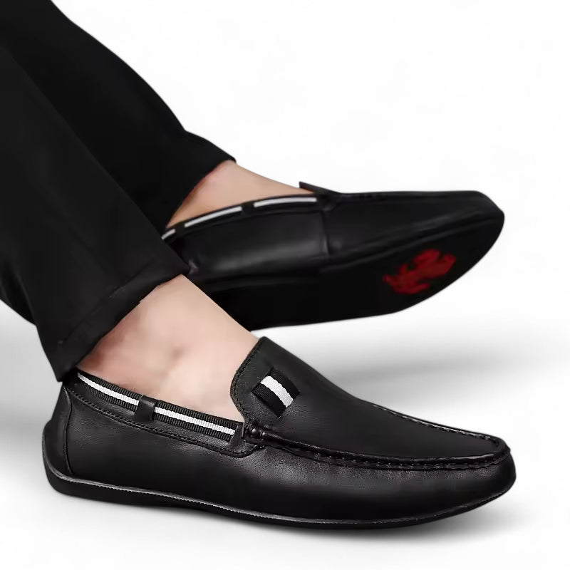 Mocassin Noir En Cuir Drapeau Pour Homme