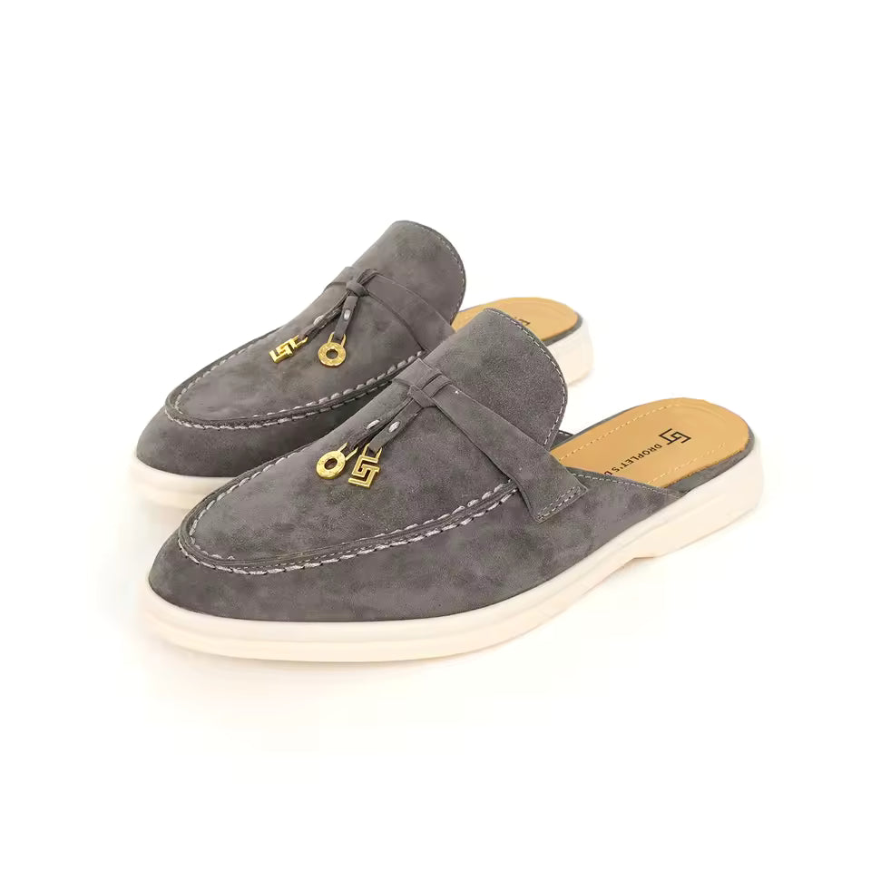 Mocassin Ouvert Gris Très Foncé Pour Femme