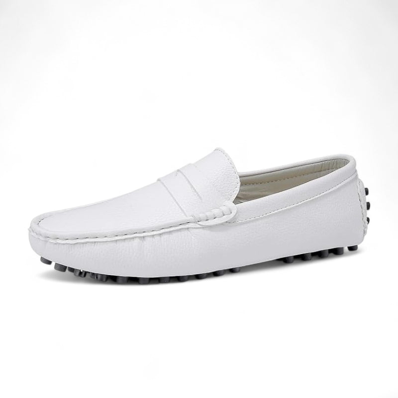 Mocassin Pour Bateau En Cuir Vernis Blanc Homme