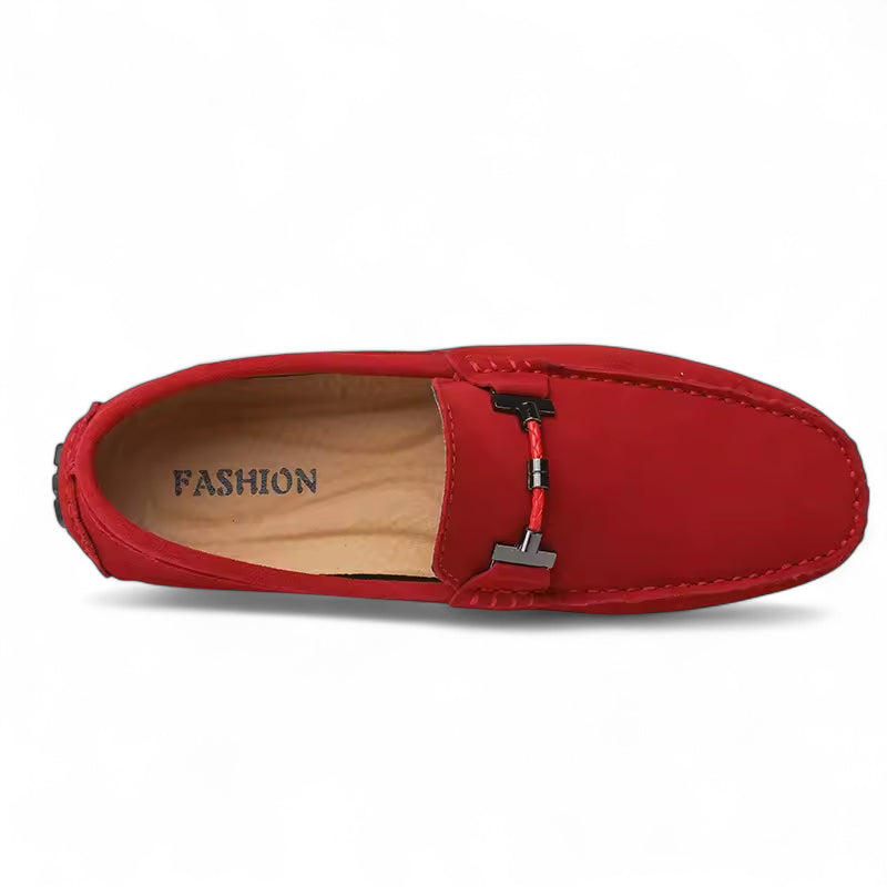 Mocassin En Daim Rouge Avec Chaine Pour Homme