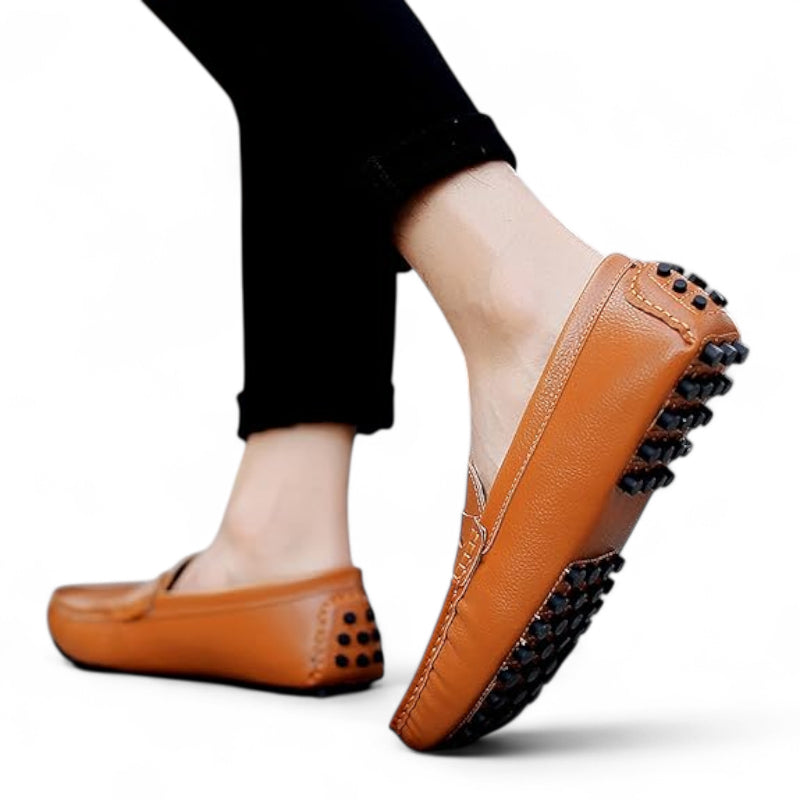 Mocassin En Cuir Vernis Camel Homme