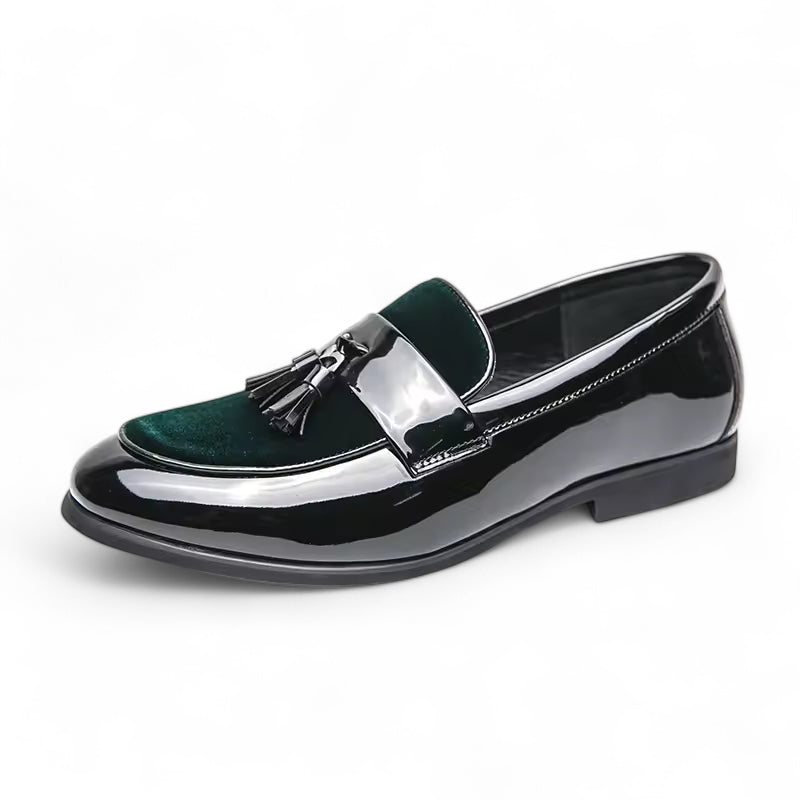 Mocassin Cuir Noir Et Vert Vernis Homme