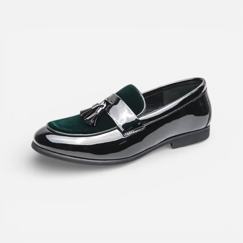 Mocassin Cuir Noir Et Vert Vernis Homme