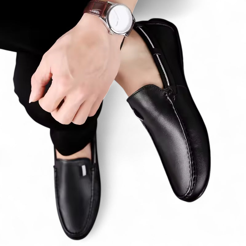 Mocassin Noir En Cuir Drapeau Pour Homme