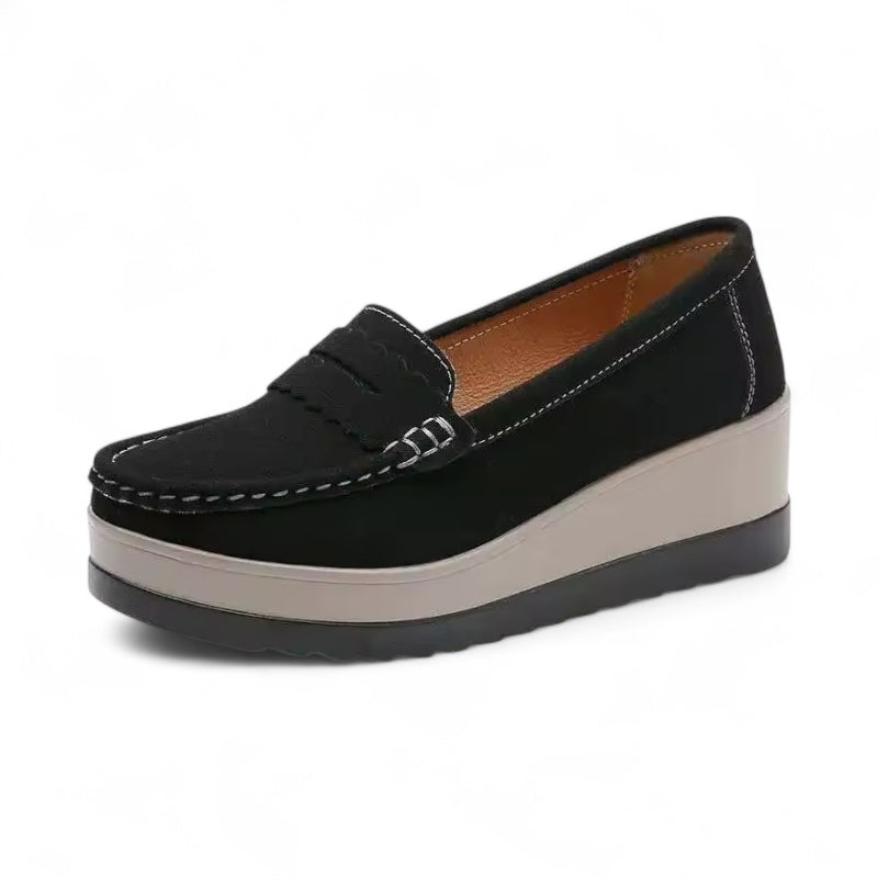 Mocassin Noir Plateforme Blanche