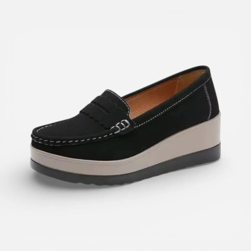 Mocassin Noir Plateforme Blanche