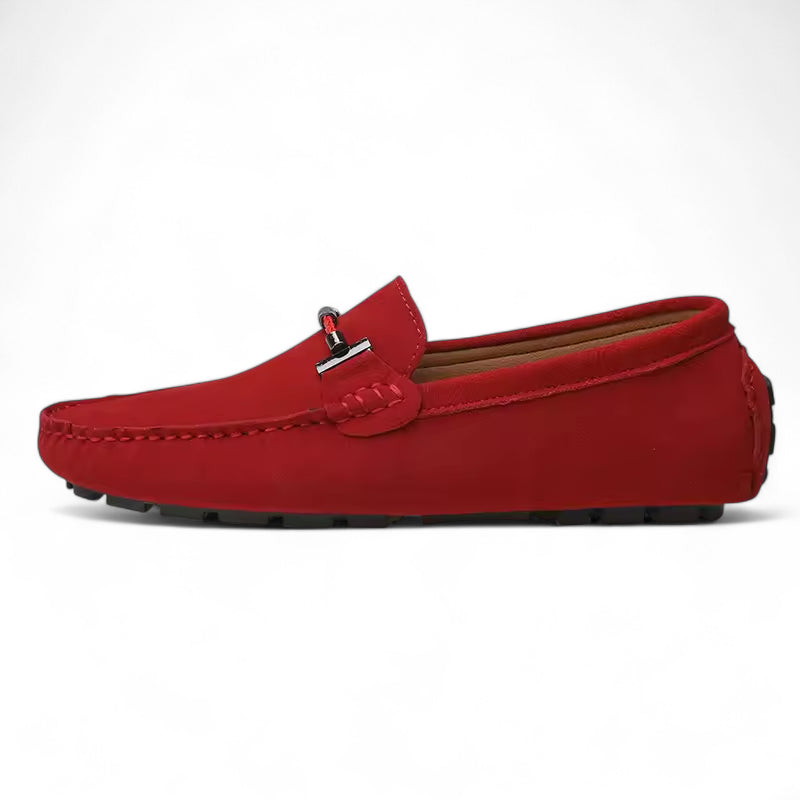 Mocassin En Daim Rouge Avec Chaine Pour Homme