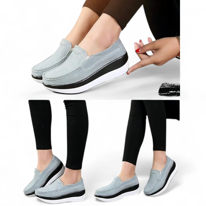 Mocassin En Daim Bleu Clair Plateforme Femme