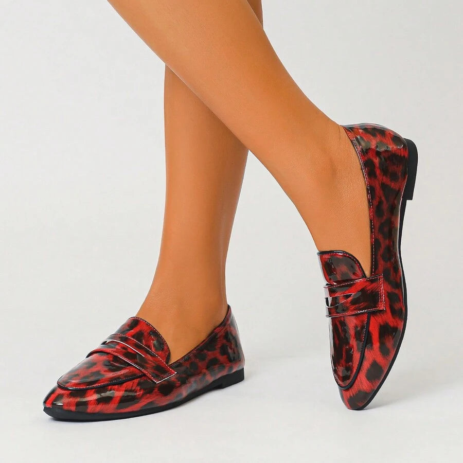 Mocassin Cuir Léopard Femme Rouge Et Noir