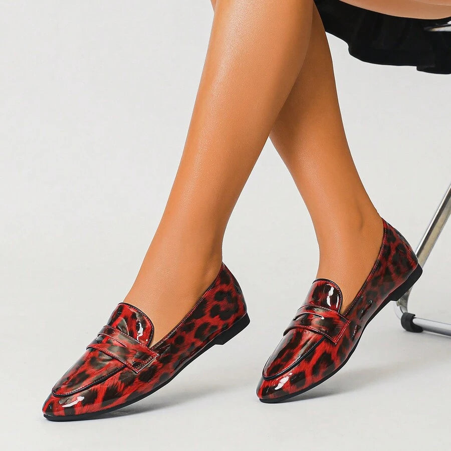 Mocassin Cuir Léopard Femme Rouge Et Noir