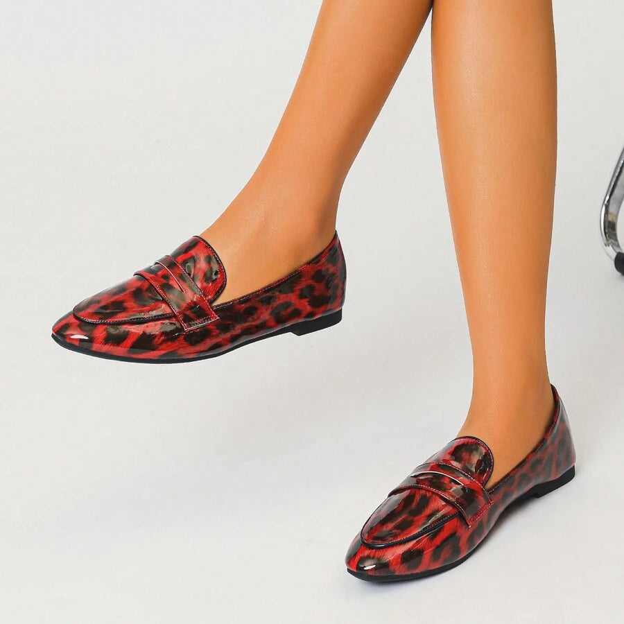 Mocassin Cuir Léopard Femme Rouge Et Noir