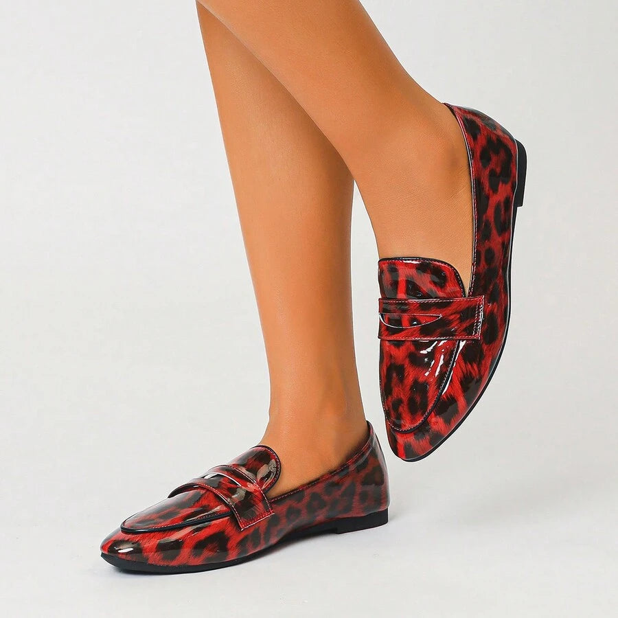 Mocassin Cuir Léopard Femme Rouge Et Noir