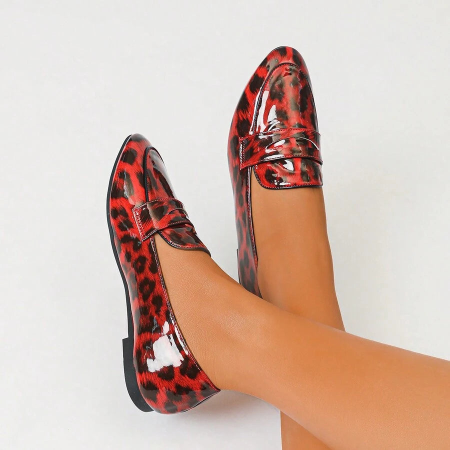 Mocassin Cuir Léopard Femme Rouge Et Noir