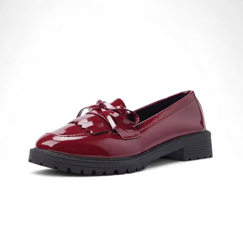Mocassin Plateforme En Cuir Vernis Bordeaux Femme