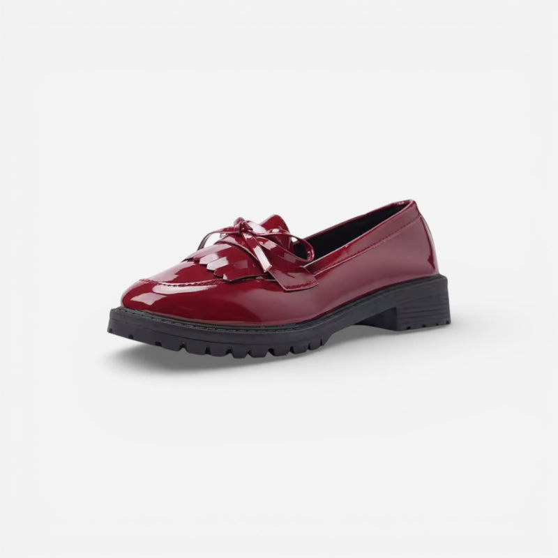 Mocassin Plateforme En Cuir Vernis Bordeaux Femme