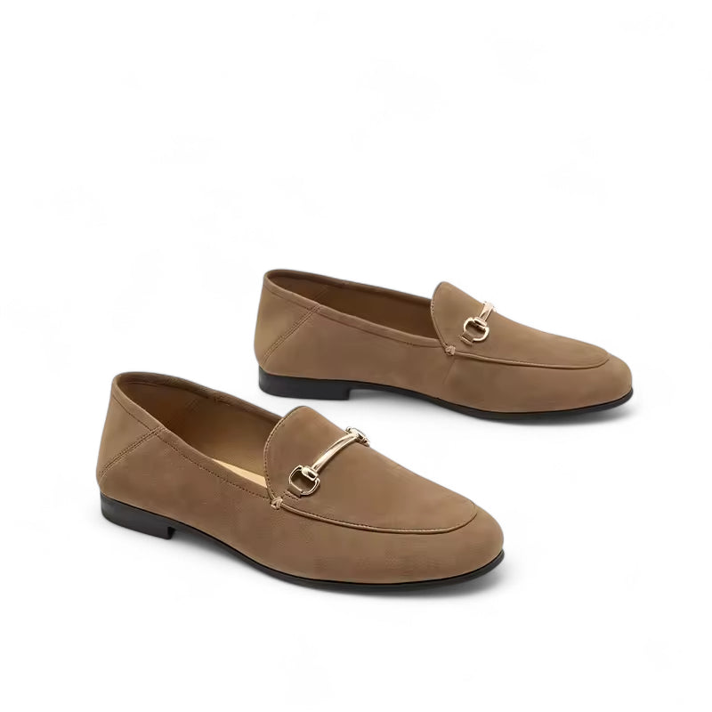 ocassin à Talon En Daim Marron Avec Bijoux Pour Femme