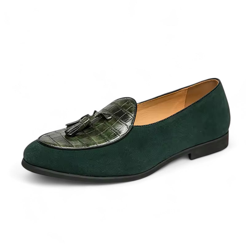 Mocassin Daim Et Cuir Vert à Gland Pour Homme
