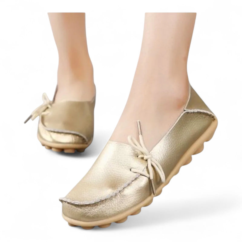 Mocassin Femme Cuir Souple Doré