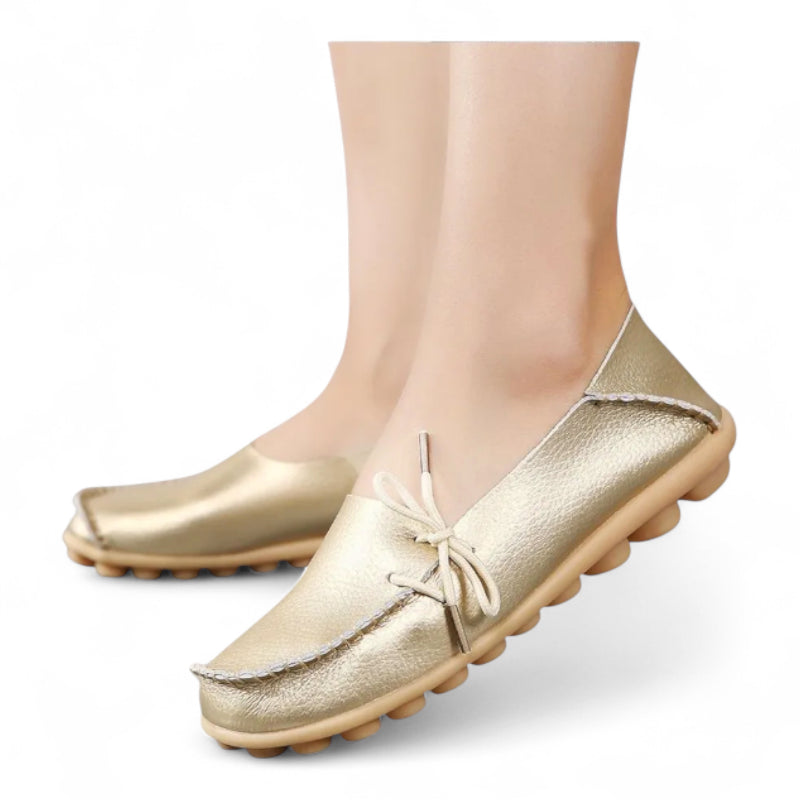 Mocassin Femme Cuir Souple Doré