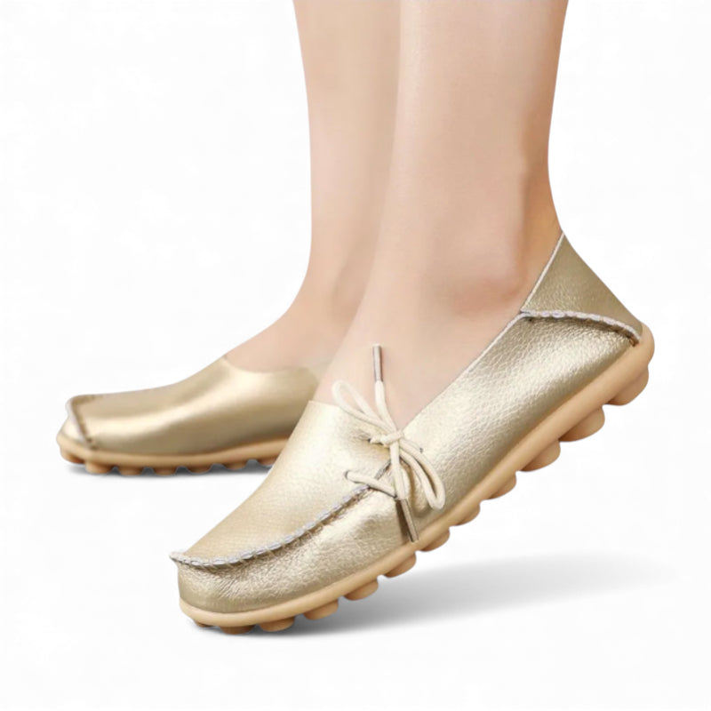 Mocassin Femme Cuir Souple Doré