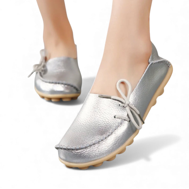 Mocassin Femme Argent Cuir