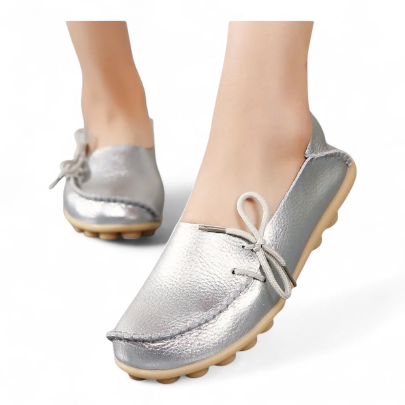 Mocassin Femme Argent Cuir