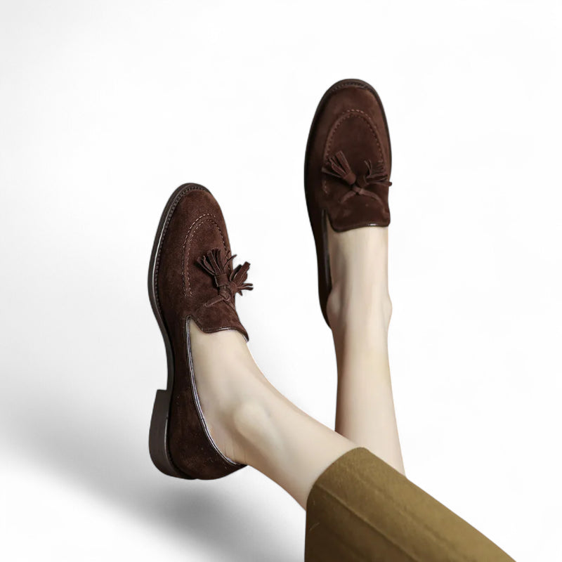 Mocassin En Daim Marron à Talon Pour Femme