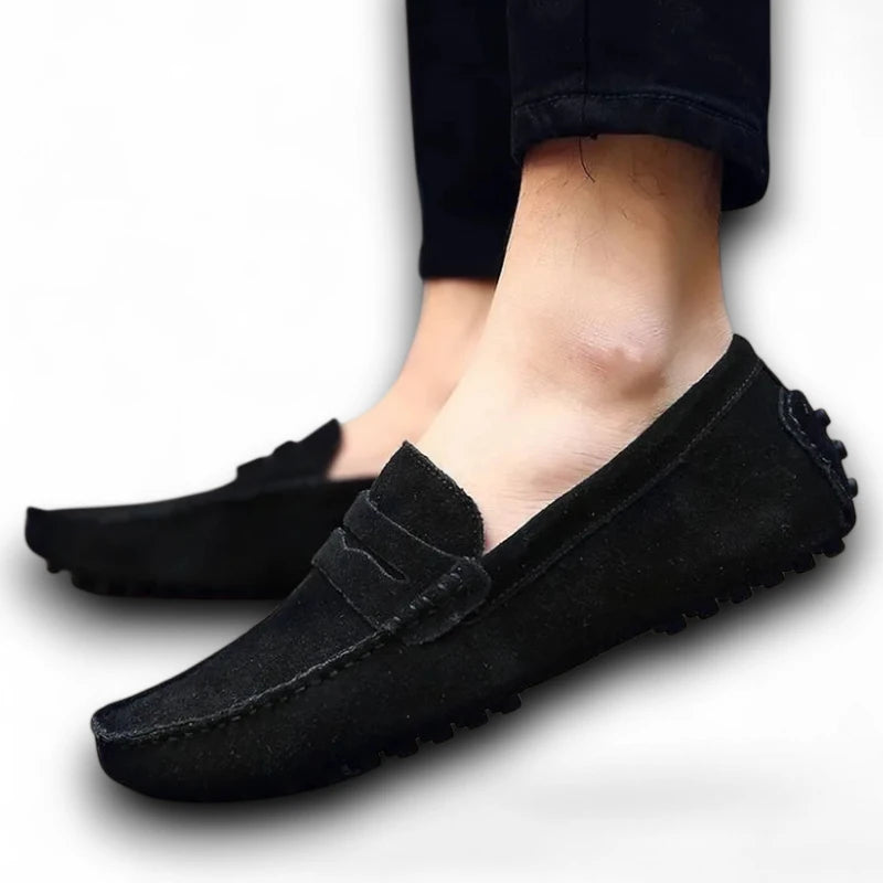 Mocassin Noir Daim Homme Chic Vintage