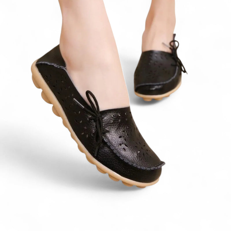Mocassin Femme Cuir Respirant Motif Noir