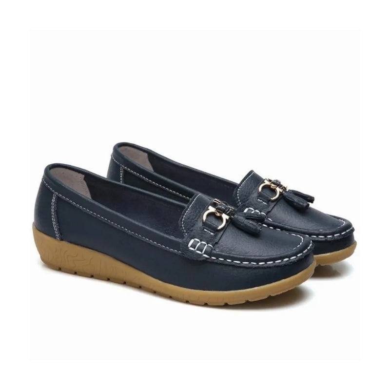 Mocassin Compensé Bleu Marine Femme