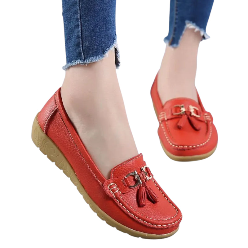 Mocassin En Cuir Rouge Compensé Femme