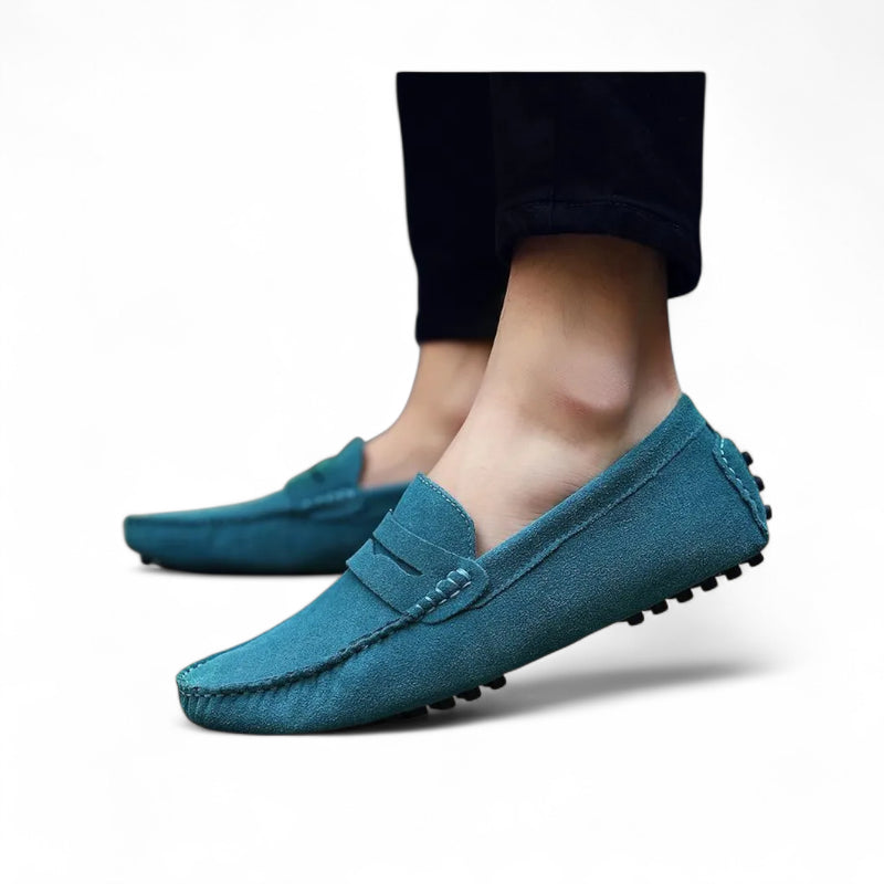 Mocassin En Daim Bleu Pour Homme