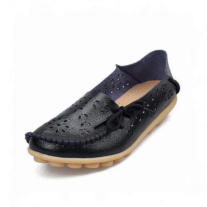 Mocassin Femme Cuir Respirant Motif Noir