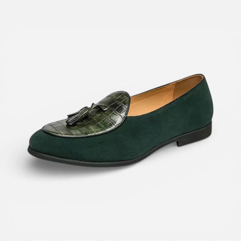 Mocassin Daim Et Cuir Vert à Gland Pour Homme