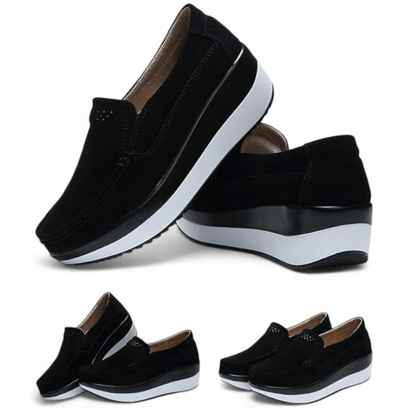Mocassin Plateforme En Daim Noir Pour Femme