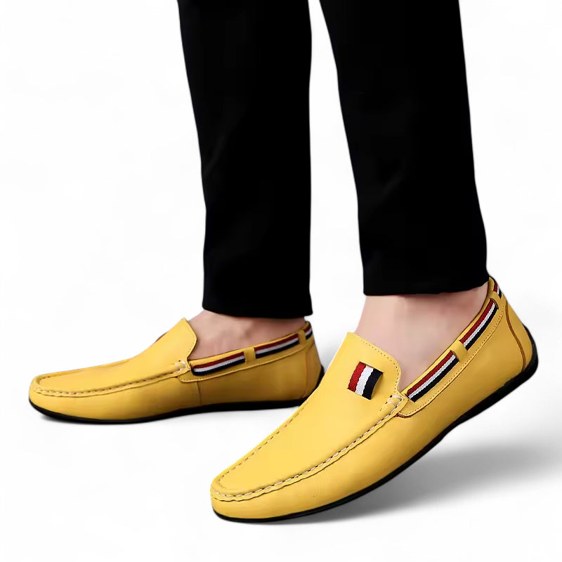 Mocassin Jaune En Cuir Drapeau Français Pour Homme