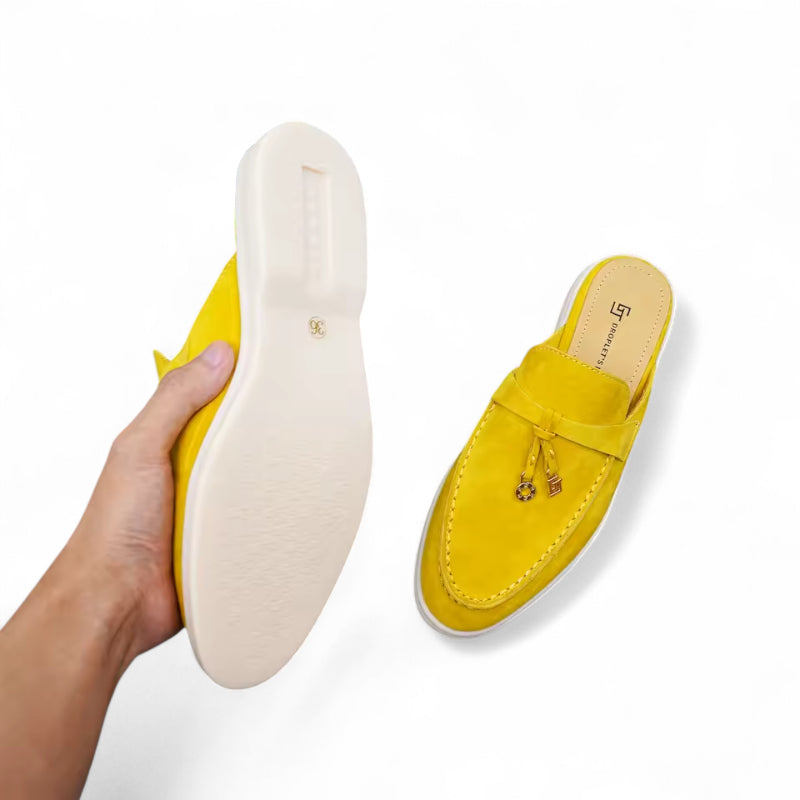 Mocassin Ouvert Daim Jaune Flashi Femme
