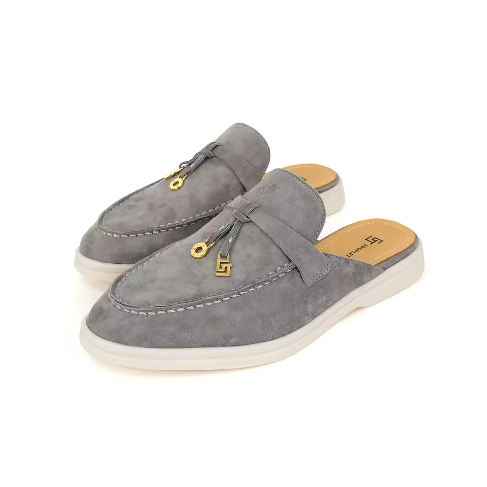 Mocassin Ouvert En Daim Gris Foncé Pour Femme