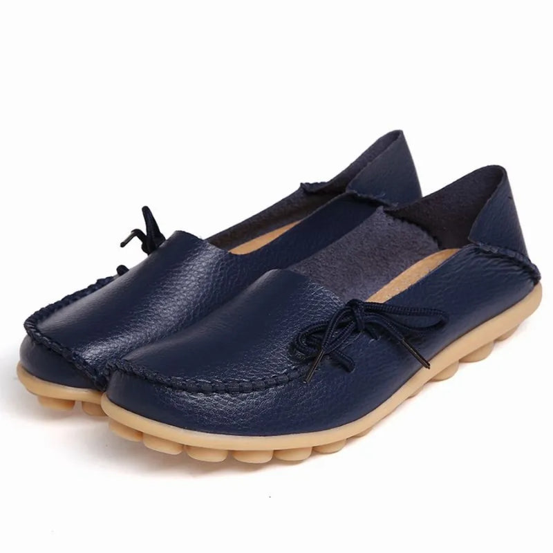 Mocassin Cuir Bleu Marine Femme Lacet