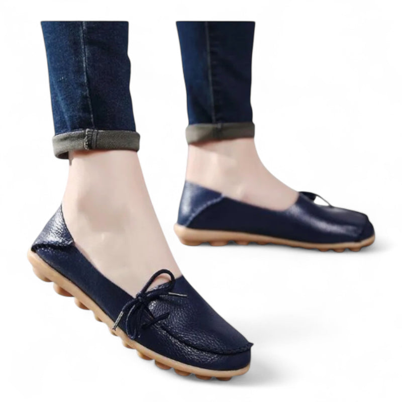Mocassin Cuir Bleu Marine Femme Lacet