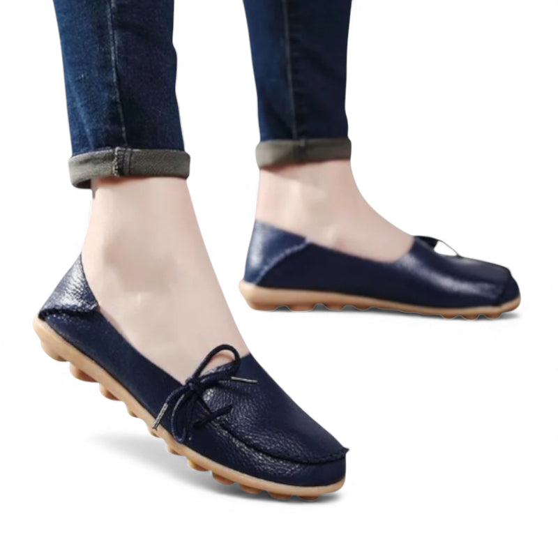 Mocassin Cuir Bleu Marine Femme Lacet