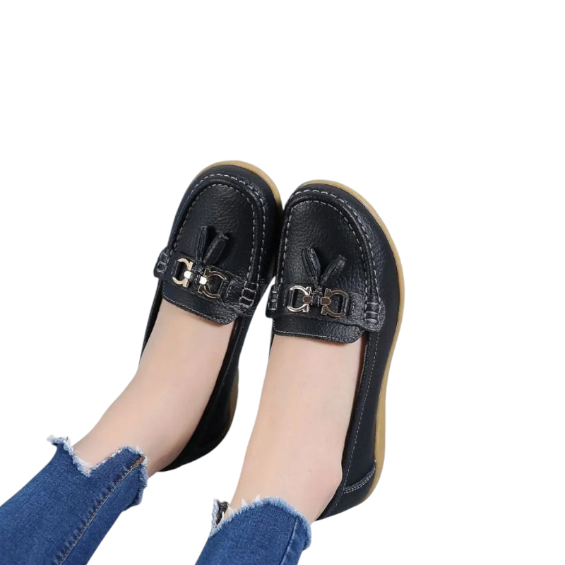 Mocassin Compensé Bleu Marine Femme