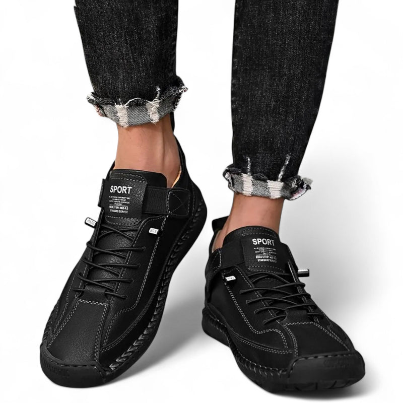 Mocassin En Cuir Noir Pour Homme à Lacets Avec Coutures