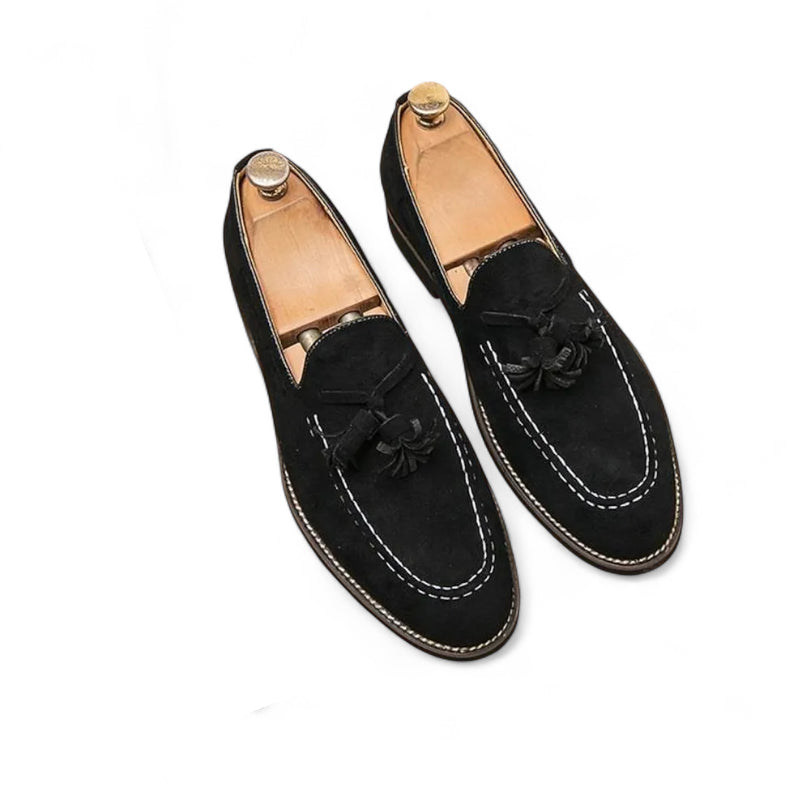 Mocassin Daim Noir Pour Homme Talon Premium