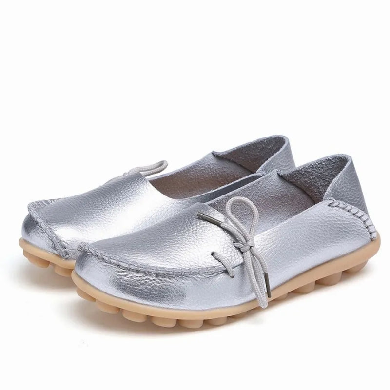 Mocassin Femme Argent Cuir
