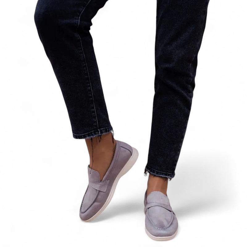 Mocassin Pour Femme En Daim Gris