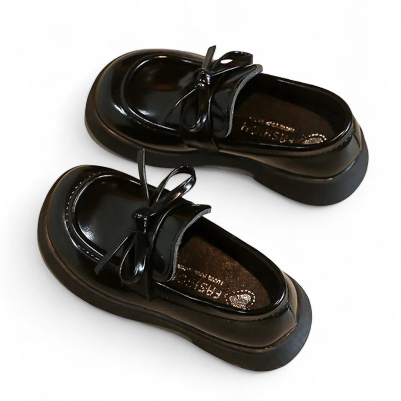 Mocassin Fillette Noir Cuir Vernis
