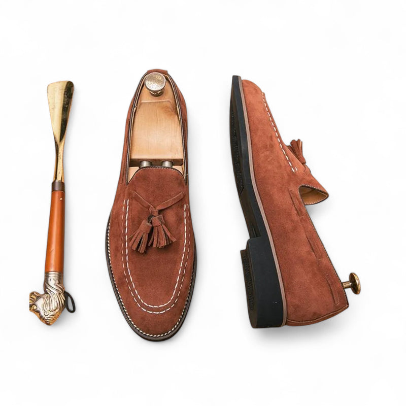 Mocassin En Daim Marron Semelle Noire Homme