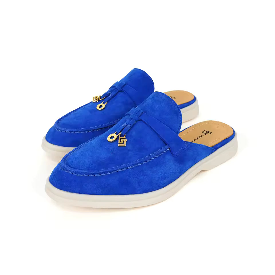 Mocassin Ouvert Daim Bleu Femme