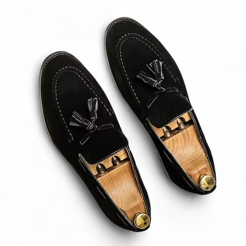 Mocassin Daim Noir Gland Talon Pour Homme